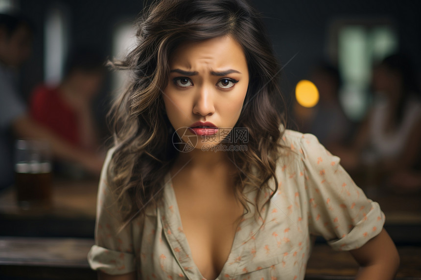 郁闷表情的亚洲女子图片