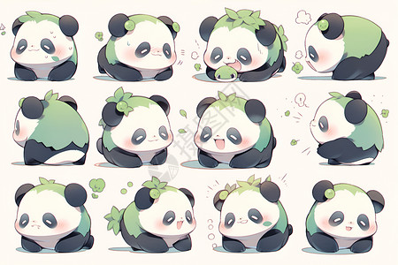呆萌可爱的卡通熊猫插图背景图片