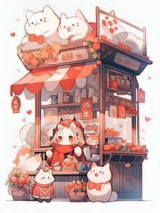 猫咪和店铺背景图片