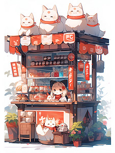 可爱朵店和猫咪背景图片