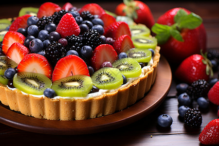 鲜果蛋糕鲜果自然的水果派背景