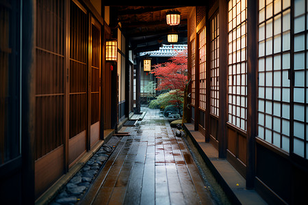 京都御苑狭窄的小巷背景