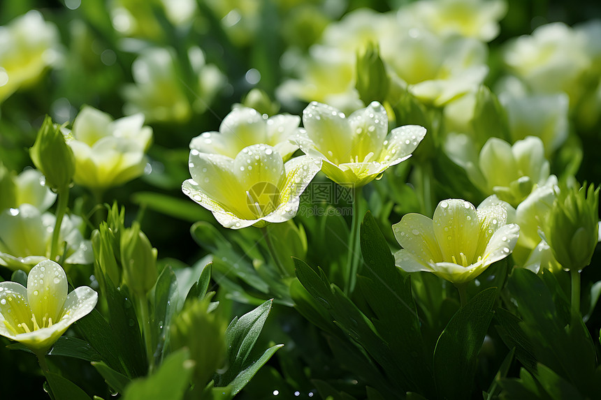 草地上的白色花朵图片
