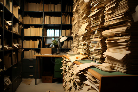 文件库堆积如山的档案背景