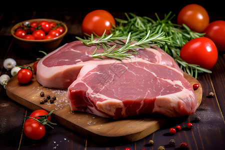 菜板上的猪肉背景图片