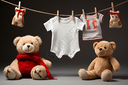 孩子的衣服和玩具熊背景图片