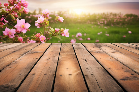 木板和鲜花背景图片