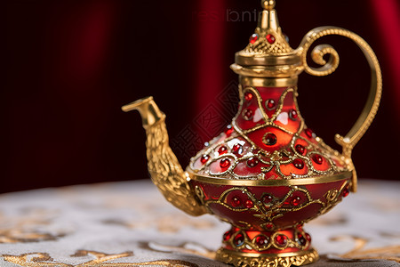 阿拉丁飞毯雕花的茶壶背景