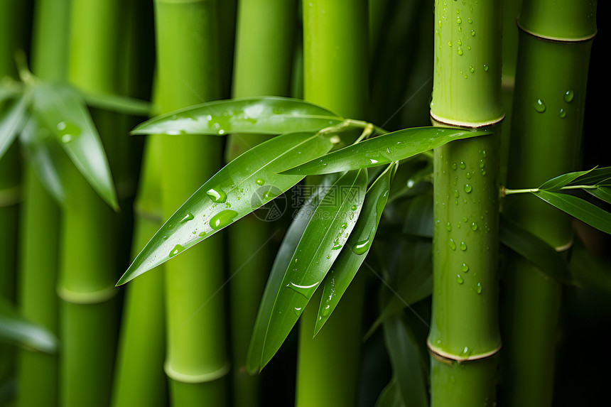 水滴落在竹子上图片