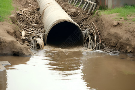 污水河道中的管道背景图片