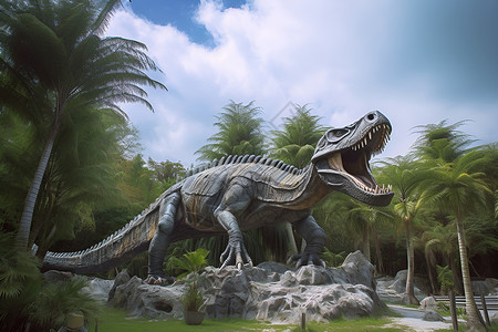 巨型动物巨型恐龙在雕像背景