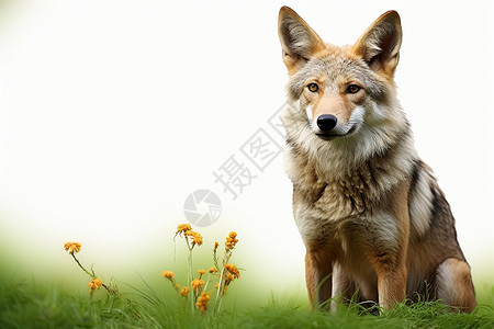 绿草丛中的豺狼背景图片