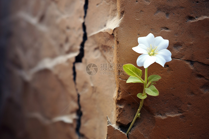 破墙中绽放花朵图片