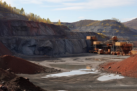 矿石工厂采矿场砂石堆高清图片