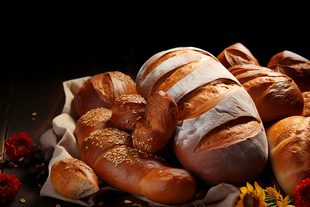 新鲜烘培的面包背景图片