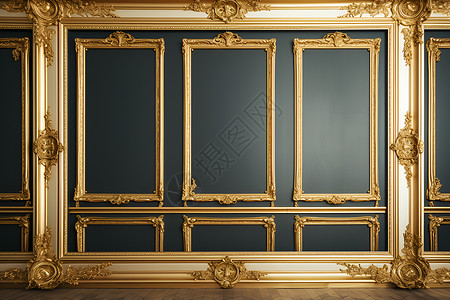镶嵌金框的古老相框背景图片