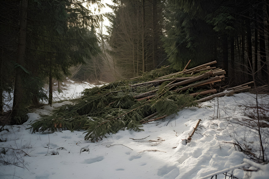 冬日森林中的树木图片