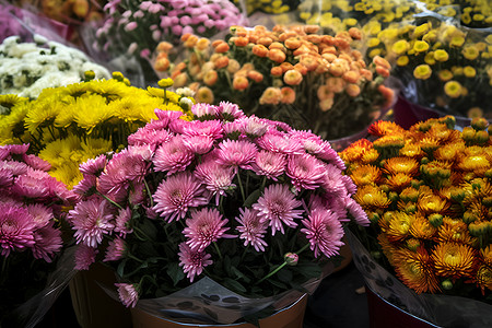 彩色扁平风花卉缤纷色彩的花市背景