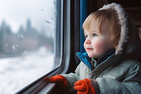 火车上望着窗外的孩子背景图片