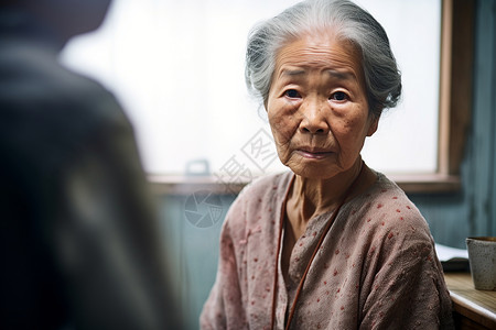 亚洲老年妇女温柔凝望的老人背景