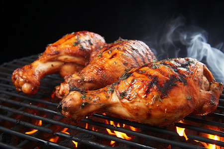 火焰烤鸡提卡烤架上的烤鸡背景