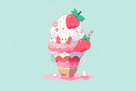 卡通可爱冰淇淋迷你可爱的卡通冰淇淋插图插画