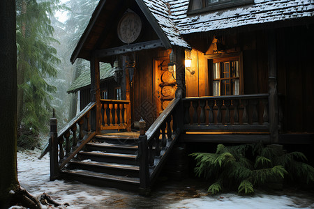 冬季林中小屋背景图片
