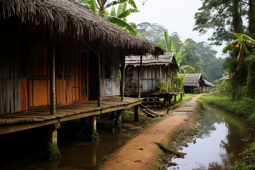 热带丛林小村落图片