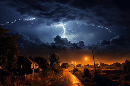 夜晚乡村的风暴背景图片