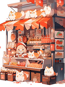 迷人的甜品商店艺术插图背景图片