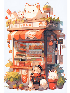 可爱的卡通甜品商店背景图片