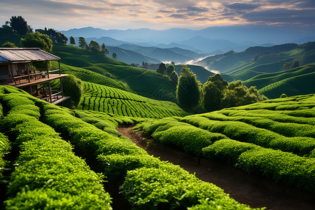 乡村农业种植的山谷茶田背景图片