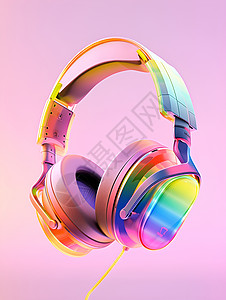 镭射霓虹霓虹光粉色的音乐耳机插画