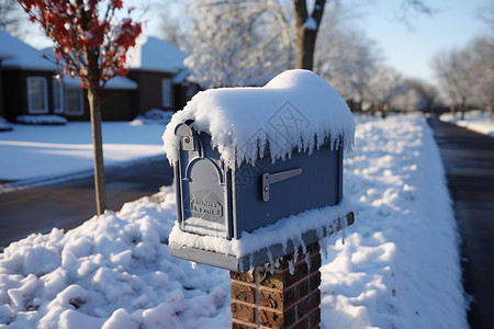 冬日街道的邮筒背景图片