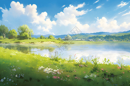 万花齐放的夏季山谷景观背景图片