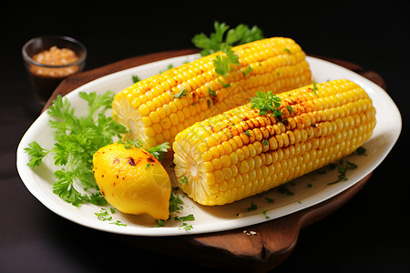 新鲜炭烤的玉米背景图片