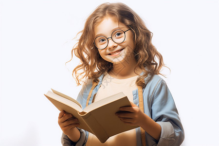 小女孩微笑着看书背景图片