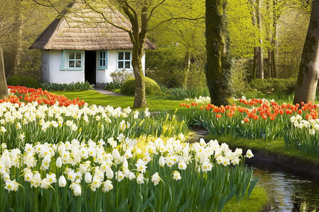 乡村的花园和房子背景图片