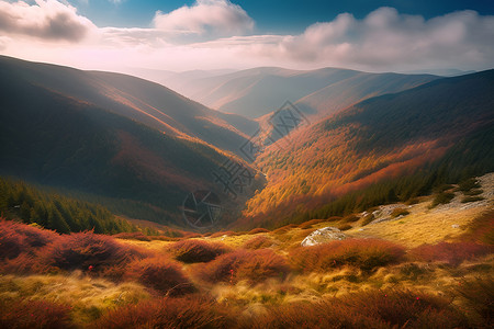 美丽的秋季山谷景观背景图片