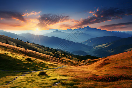 山脉中的美丽草原背景图片