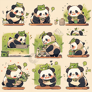 搞怪表情的卡通熊猫插图背景图片