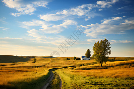 秋季丰收的乡村田野背景图片