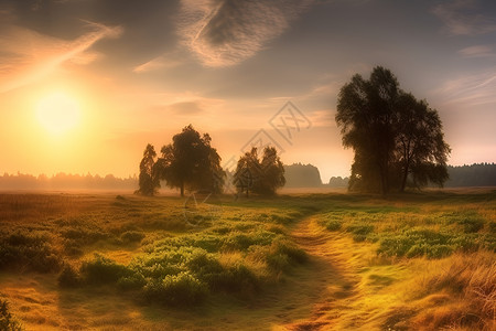 日出下的田野背景图片