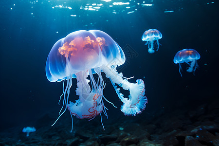 轮动海底中游动的水母背景