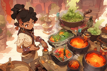 烹饪美食的卡通厨房背景图片
