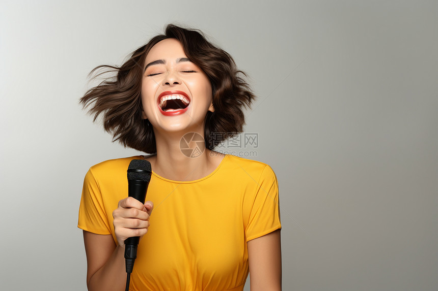欢乐歌唱的亚洲女孩图片
