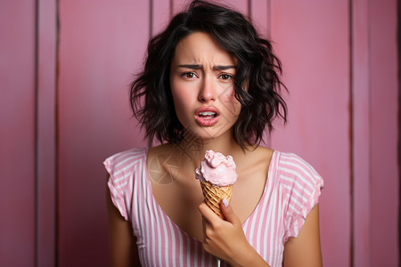 表情冰淇淋享用冰淇淋的悲伤女子背景