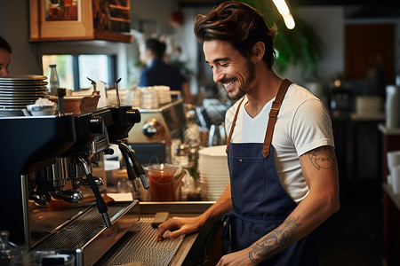 制作咖啡的咖啡师背景图片