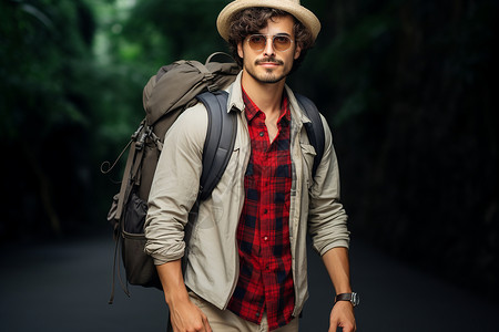 背着背包外出旅行的男子背景图片