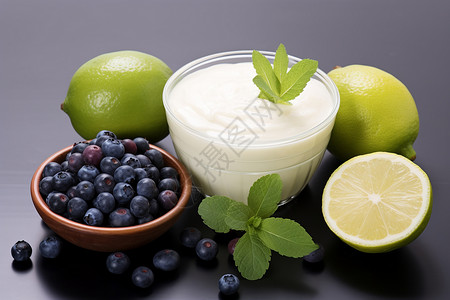 健康饮食的蓝莓酸奶背景图片